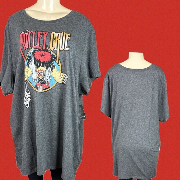 Motley Crue +5 Dark Gray Heather Band Graphic Crew Neckline Short Sleeve Tee - Picture 1 of 6